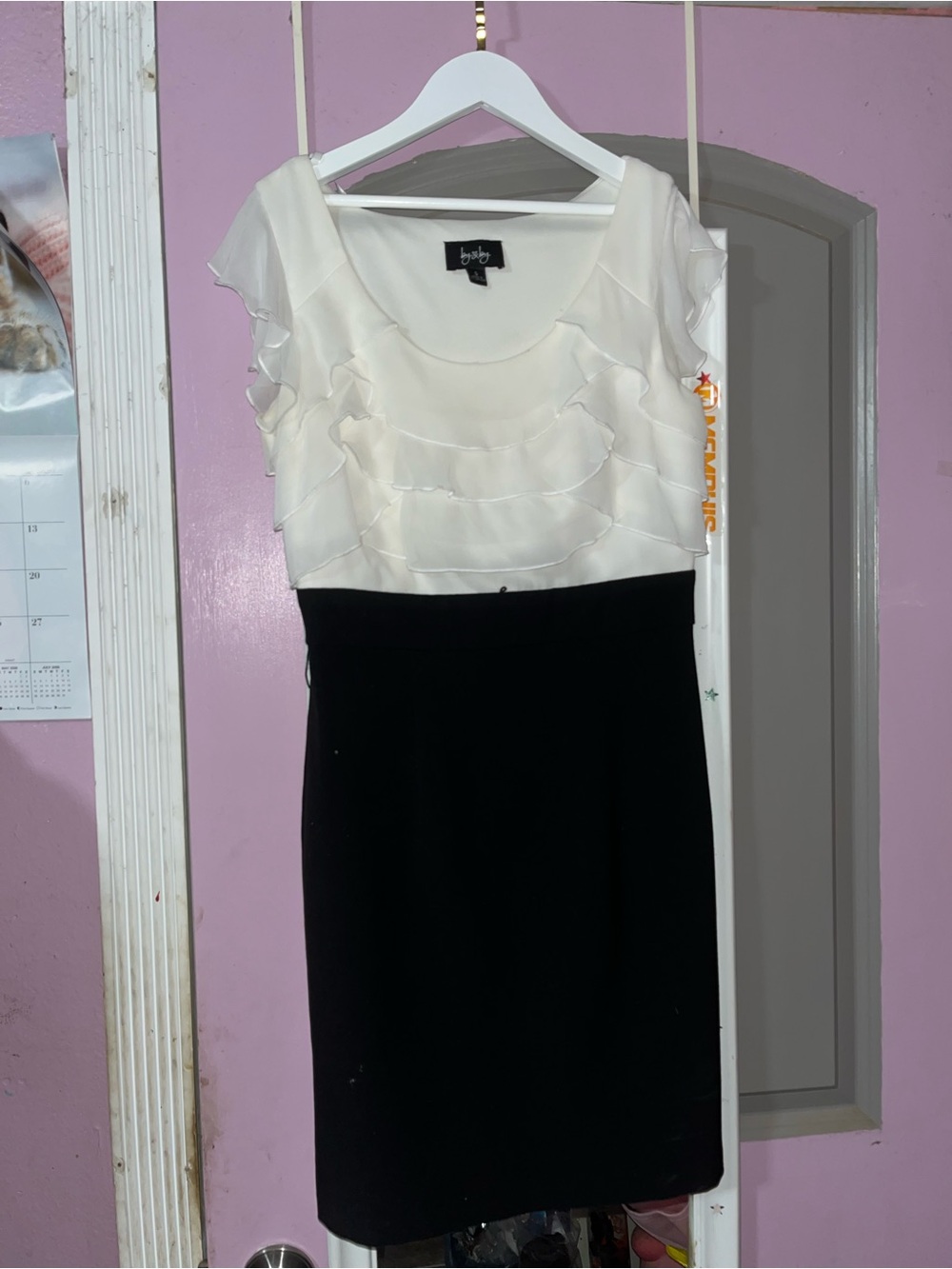 By & By: Two-Tone White Ruffle Bodice Black Midi Dress